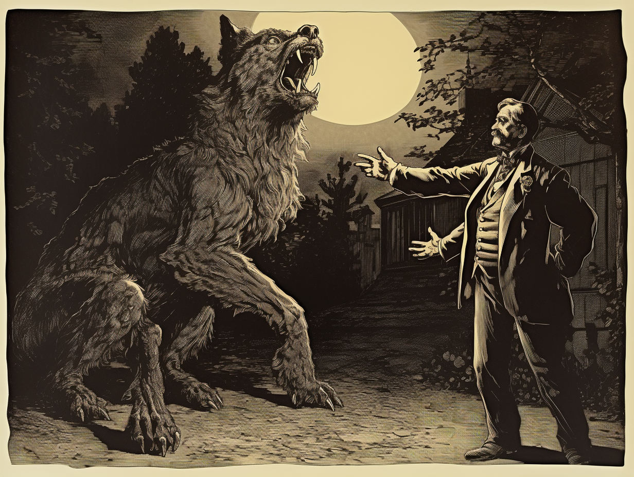 Man pointing at screen showing Dog Man in horror comic art
