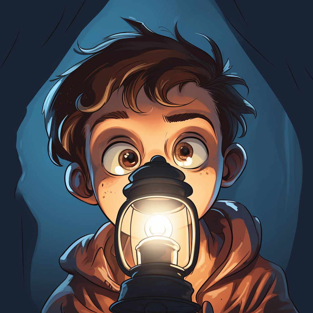 Anxious and Terrified Horror Narrator Holding Flashlight