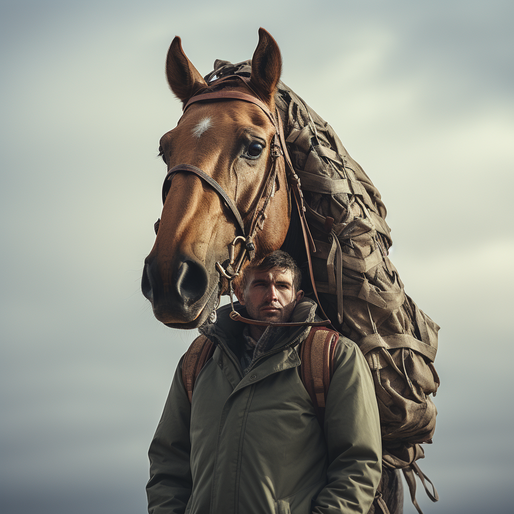 Man carrying horse on his back