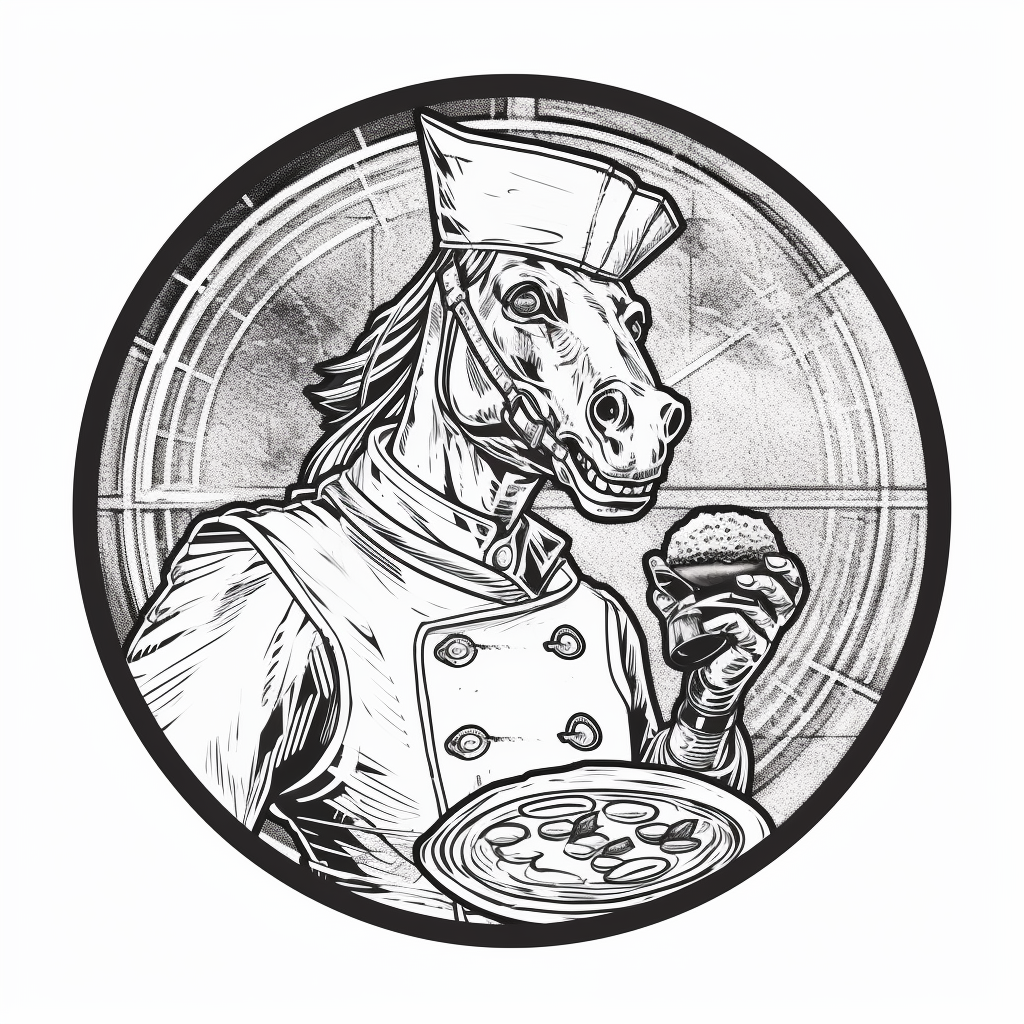 Horse chef holding a pizza