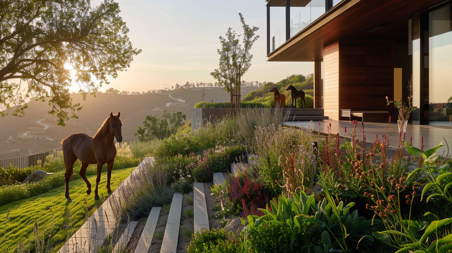 Horse and Dog in Tiered Garden