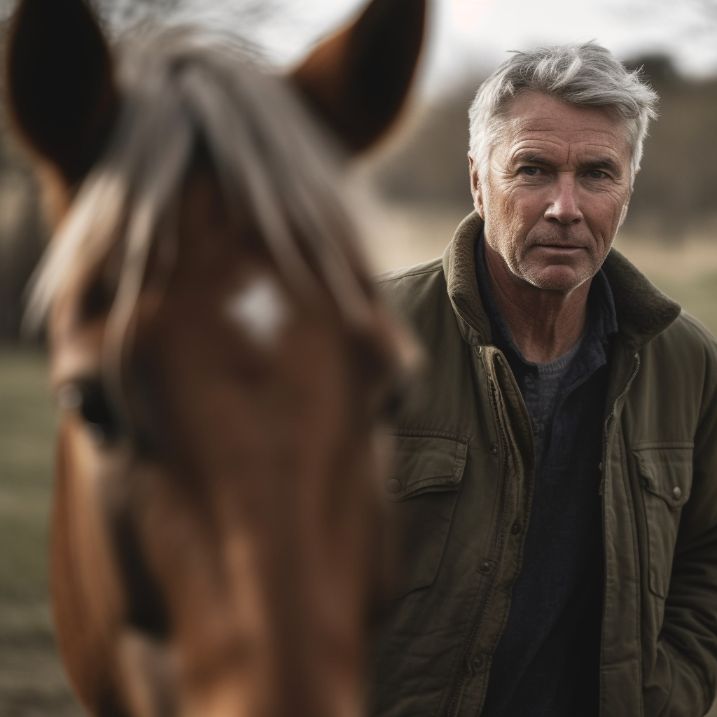 Mid Aged Man Relaxing with Horse