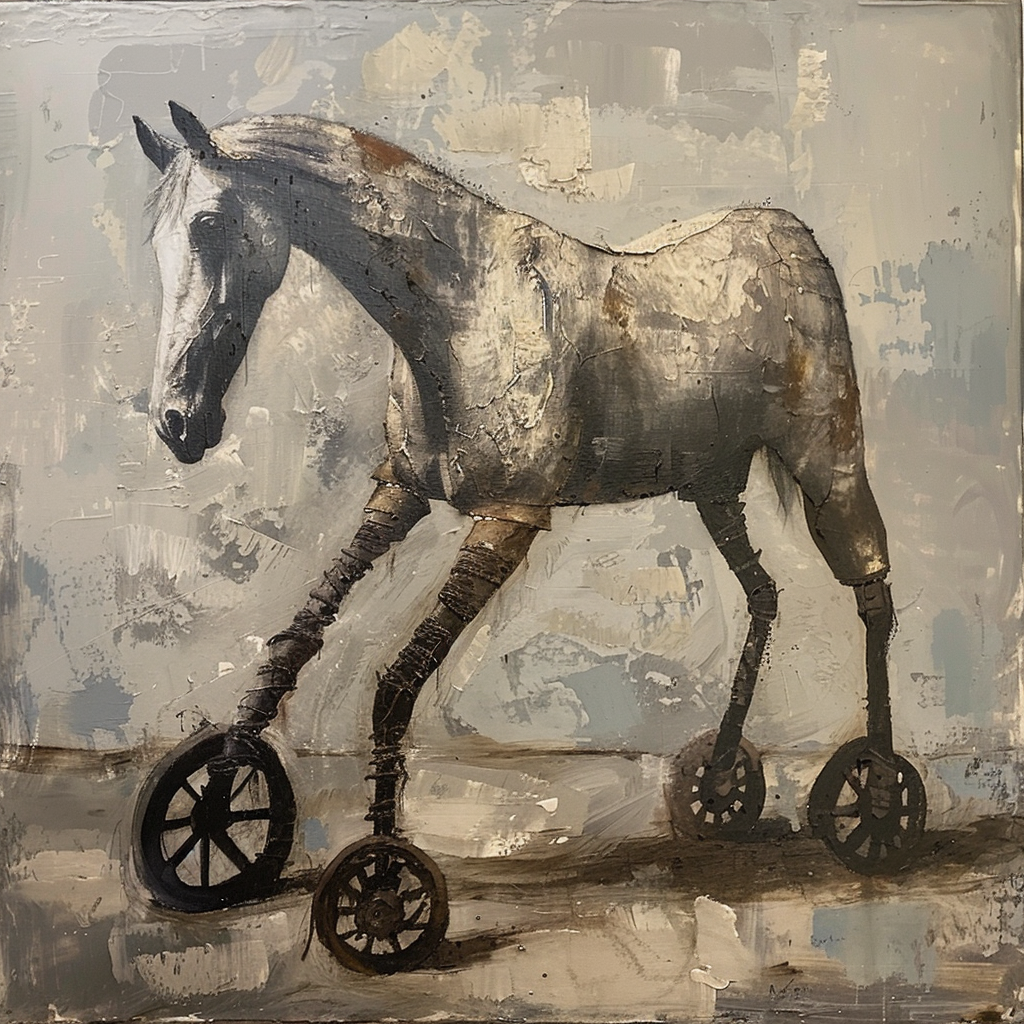 Horse with wheel legs moving