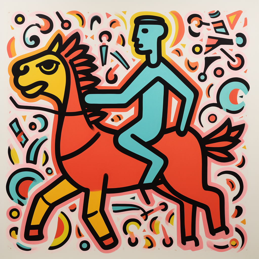 Vibrant horse and rider art