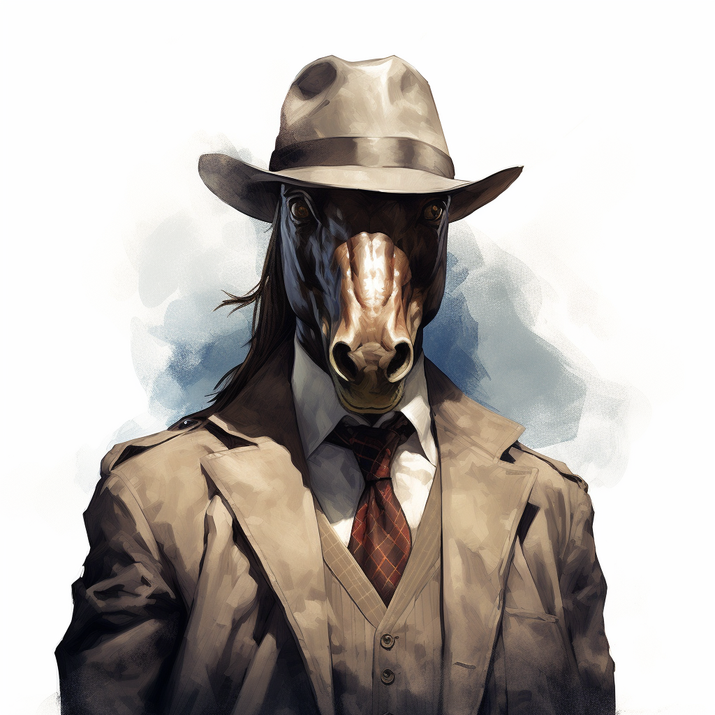 Funny horse dressed as a detective