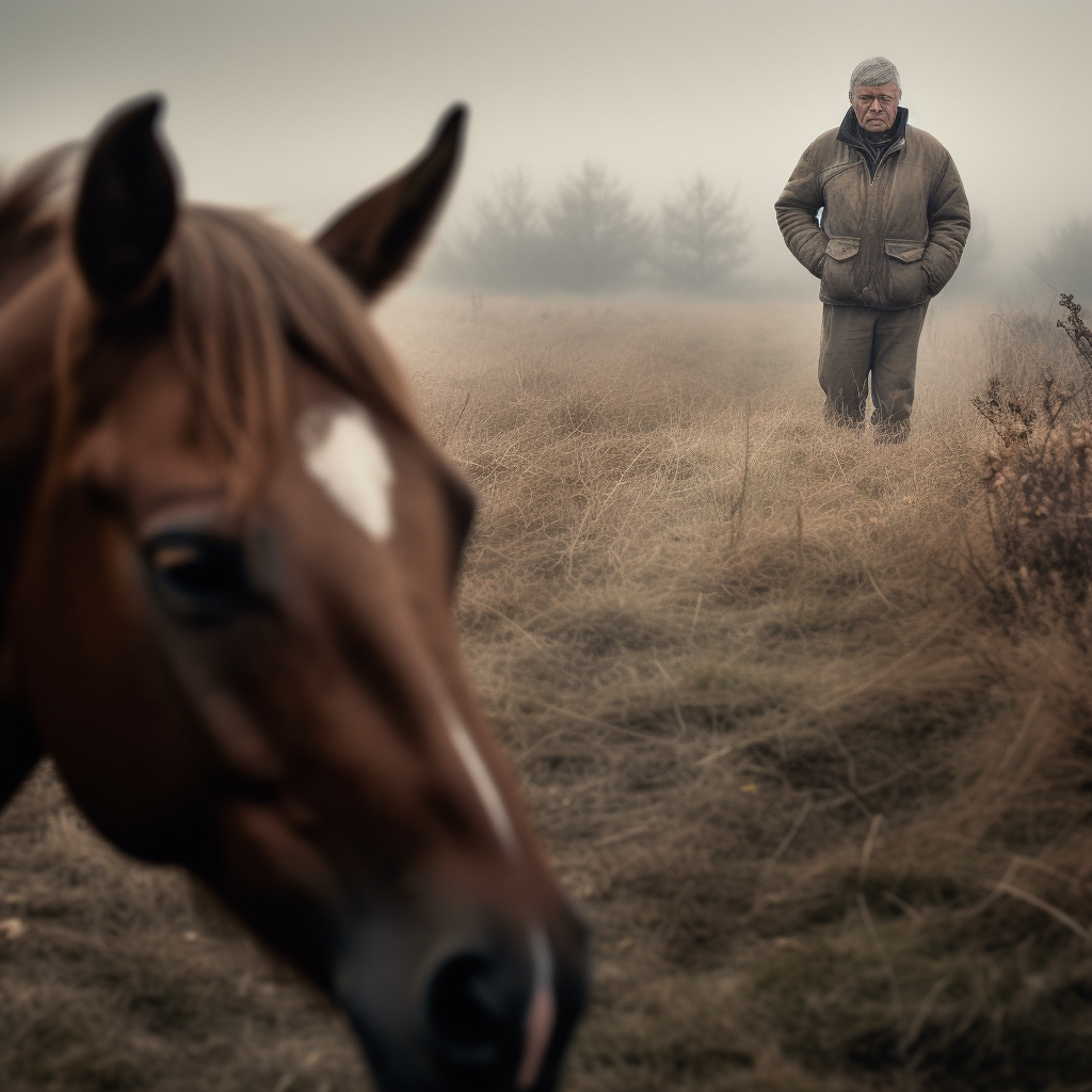 Man Sleeping with Blurred Horse in Background