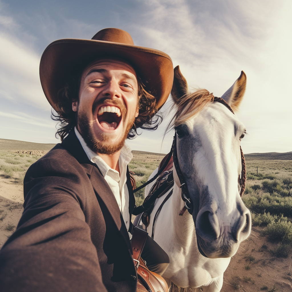 Exciting horseback riding adventure selfie