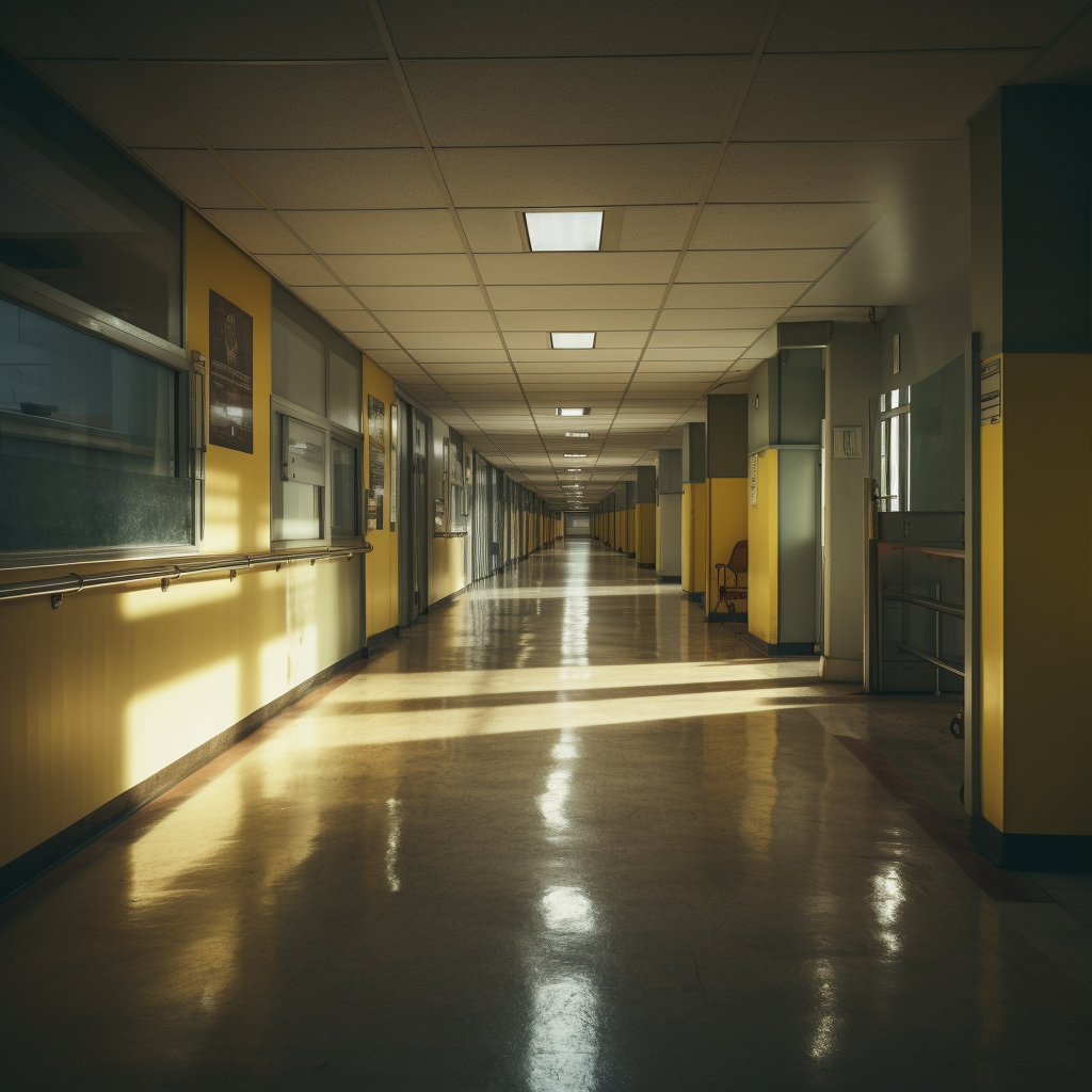 Hyper-realistic Hospital Corridor with Dramatic Lighting