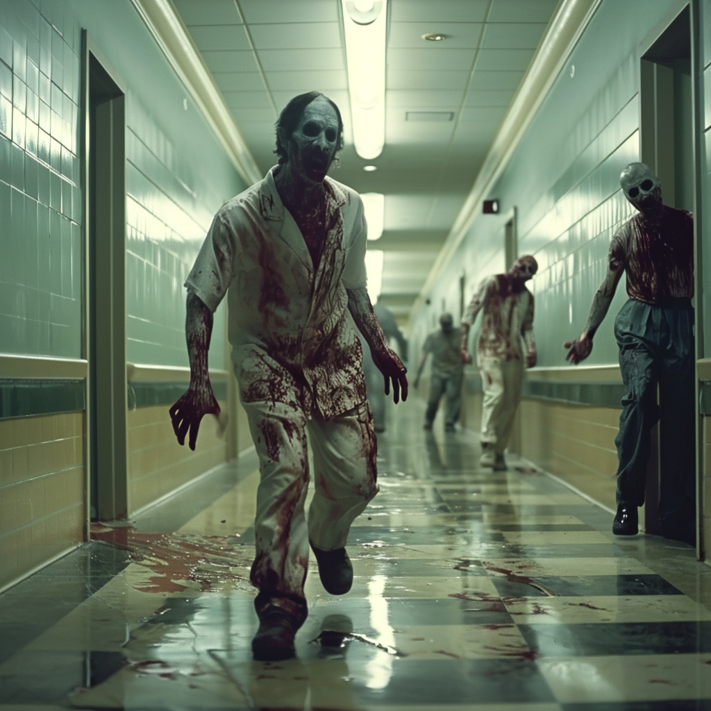 hospital lobby zombies attacking staff patients