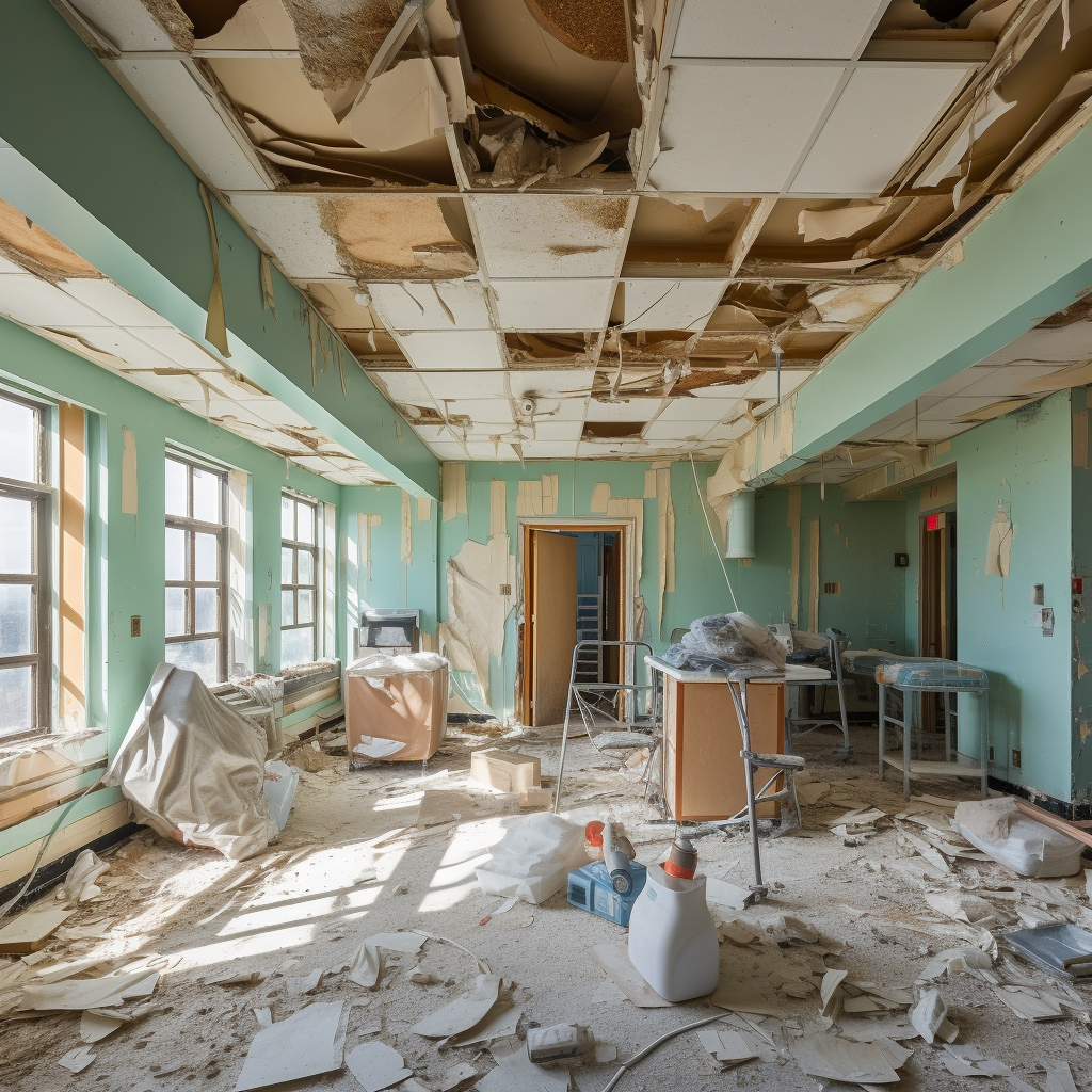 Hospital room ceiling construction work