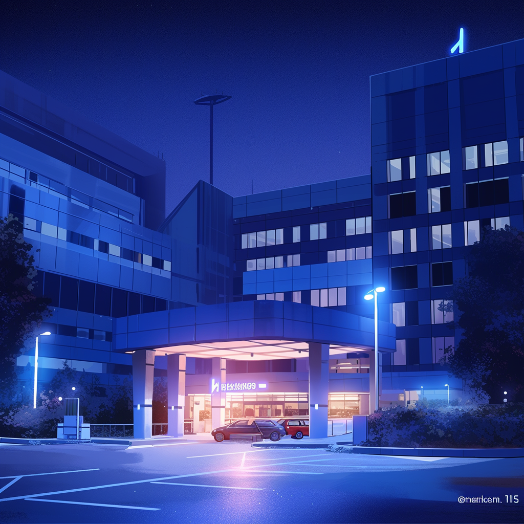 Nighttime Anime Hospital Exterior