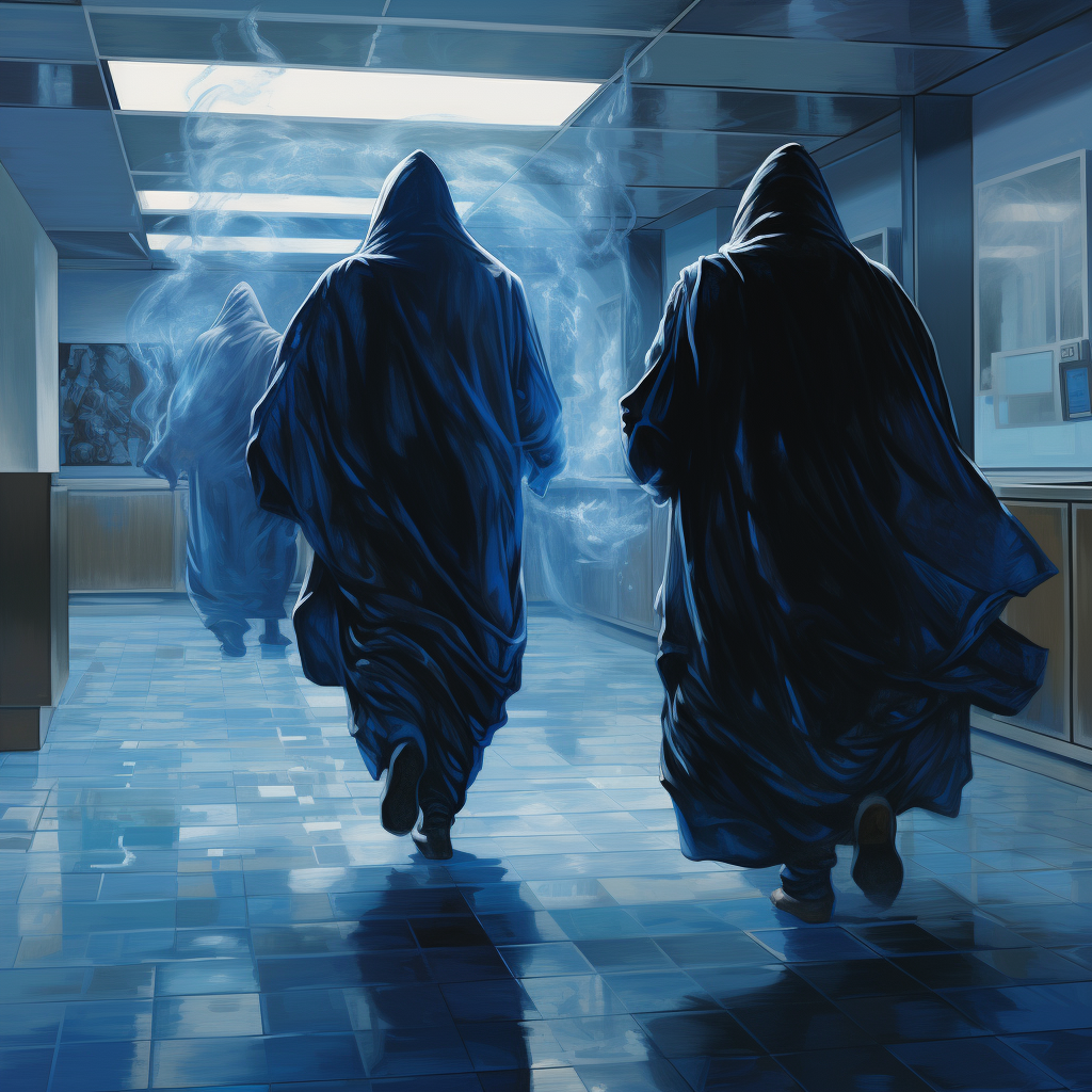 Two Magic Monks running in hospital ward