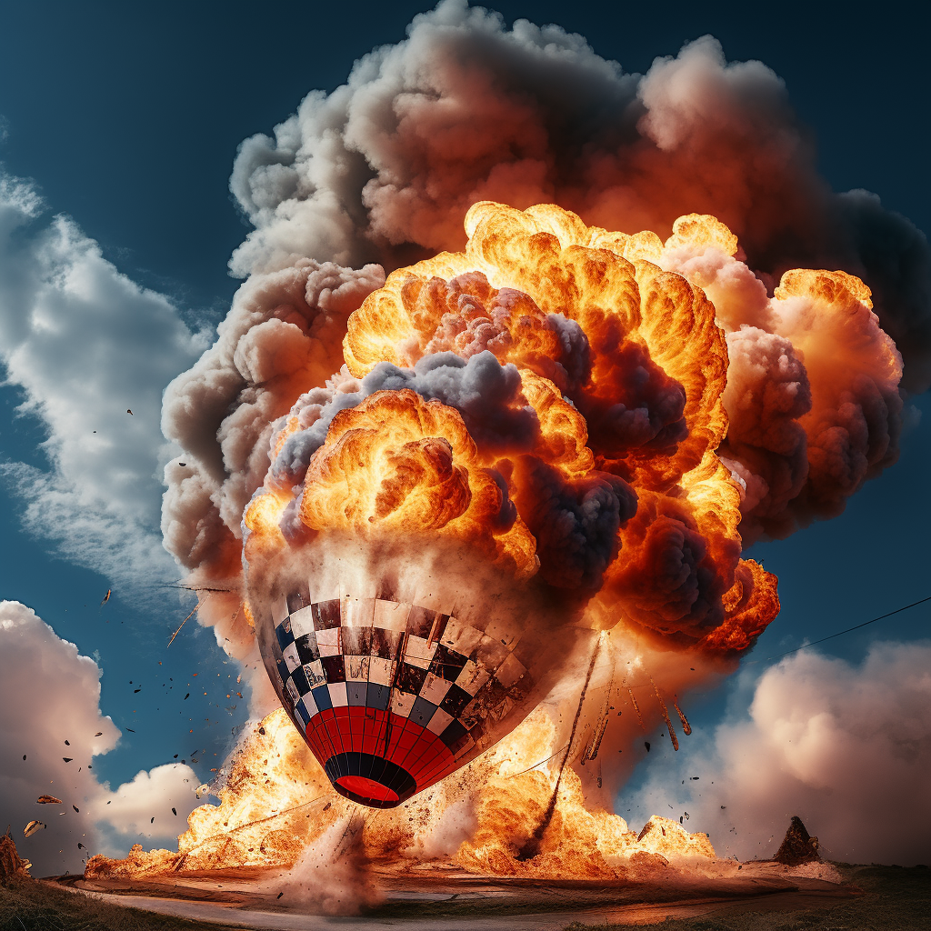 Vibrant hot air balloon explodes across chessboard