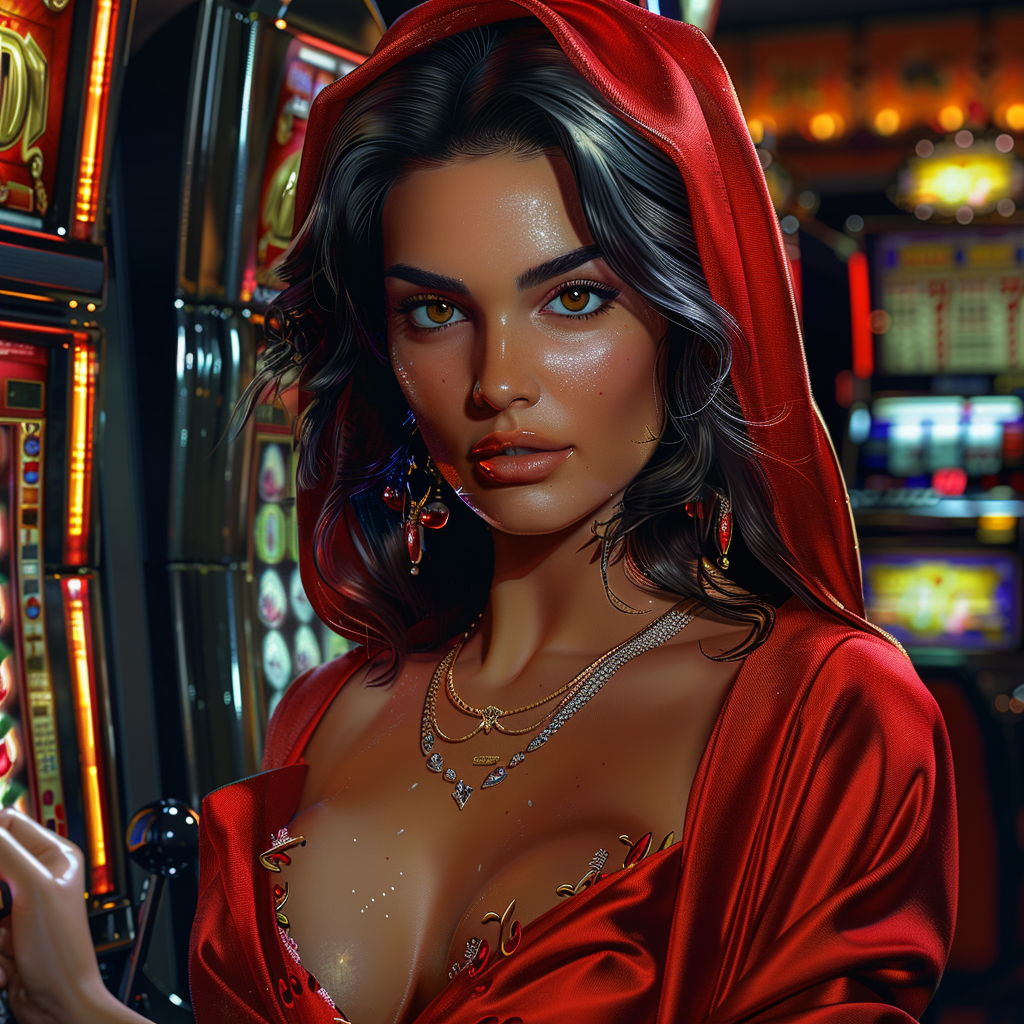 Arabic woman standing red slot machine