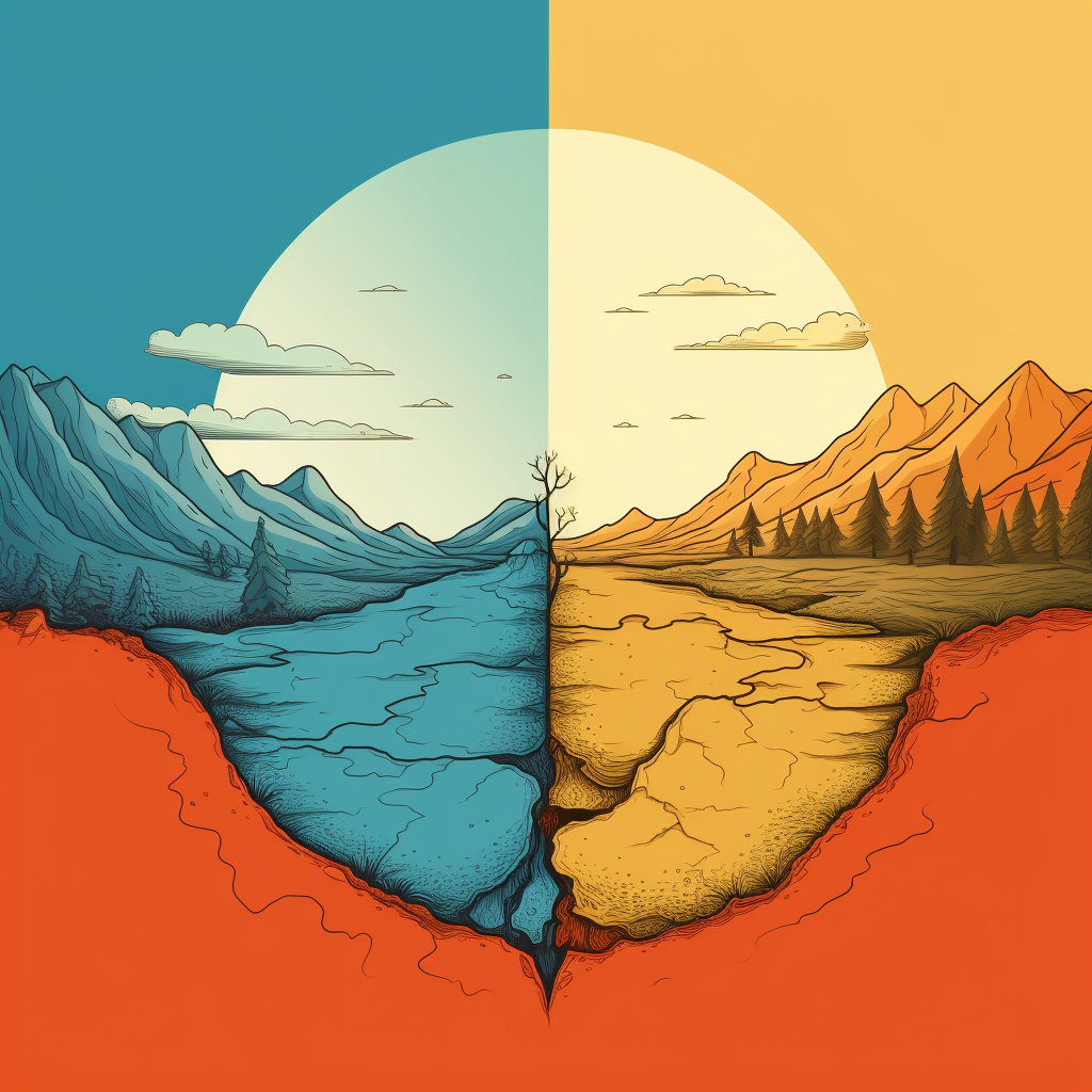 Vector art of hot and cold land divided by a line