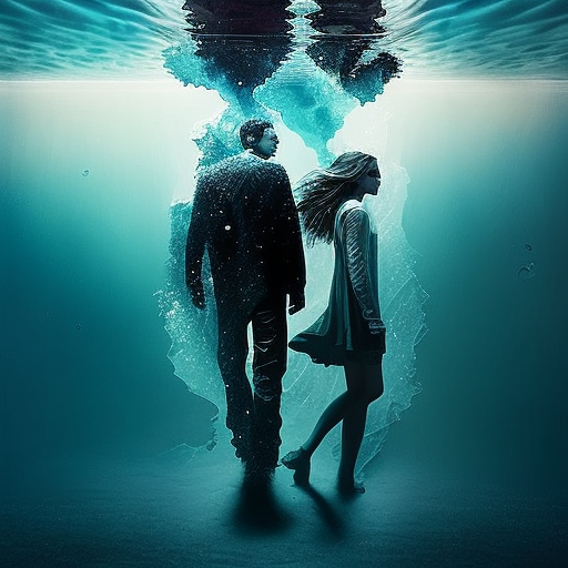 Couple walking under water