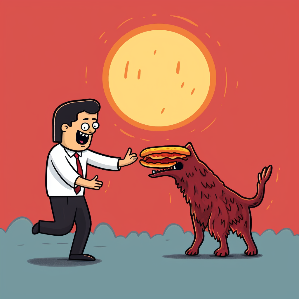 Cartoon of person transforming into a hot dog