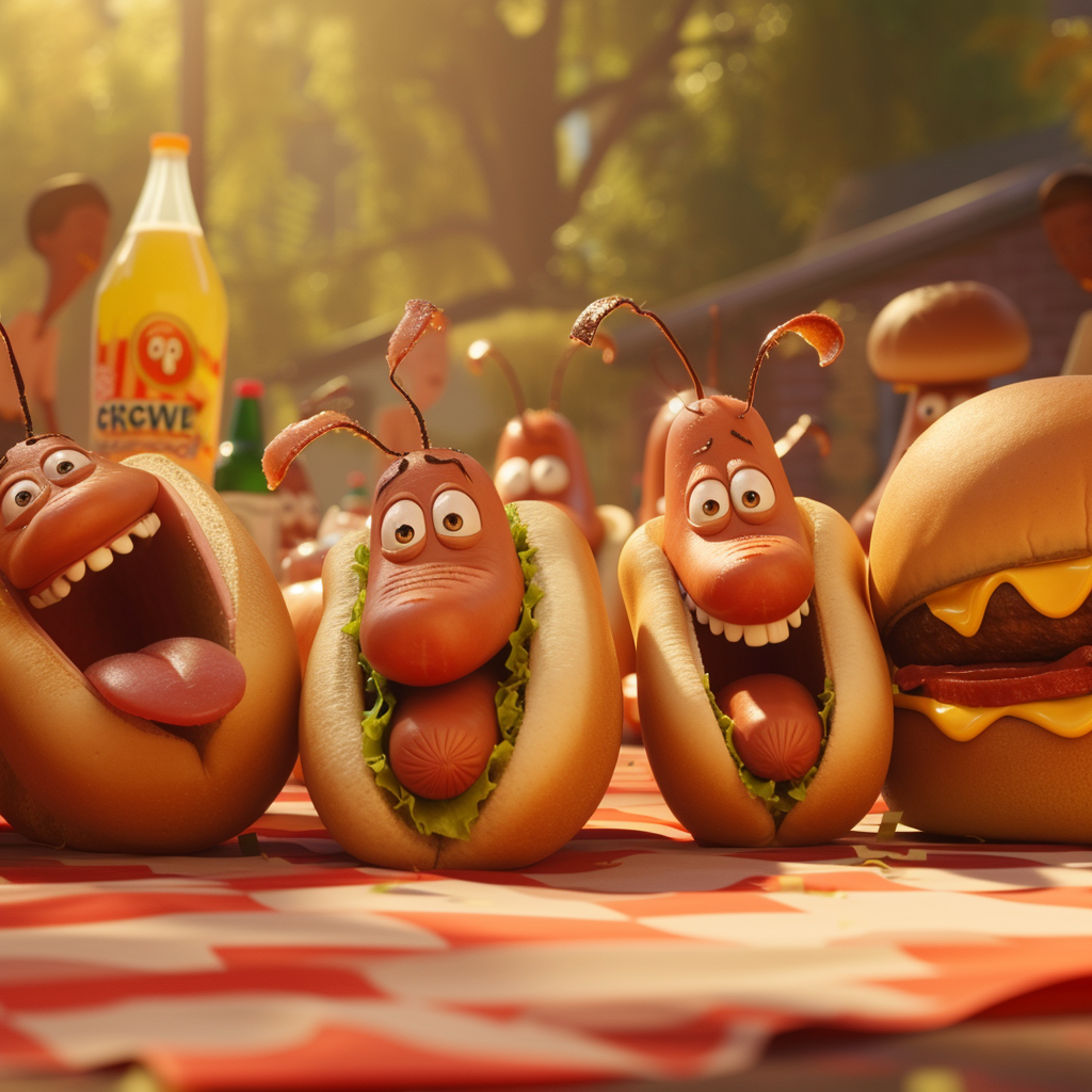 Vibrant hot dogs celebrating together