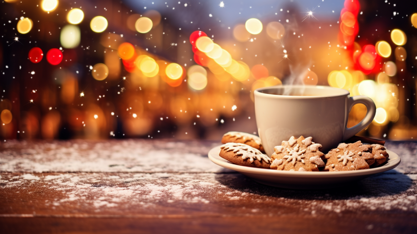 Red Cup of Hot Drink and Christmas Cookies