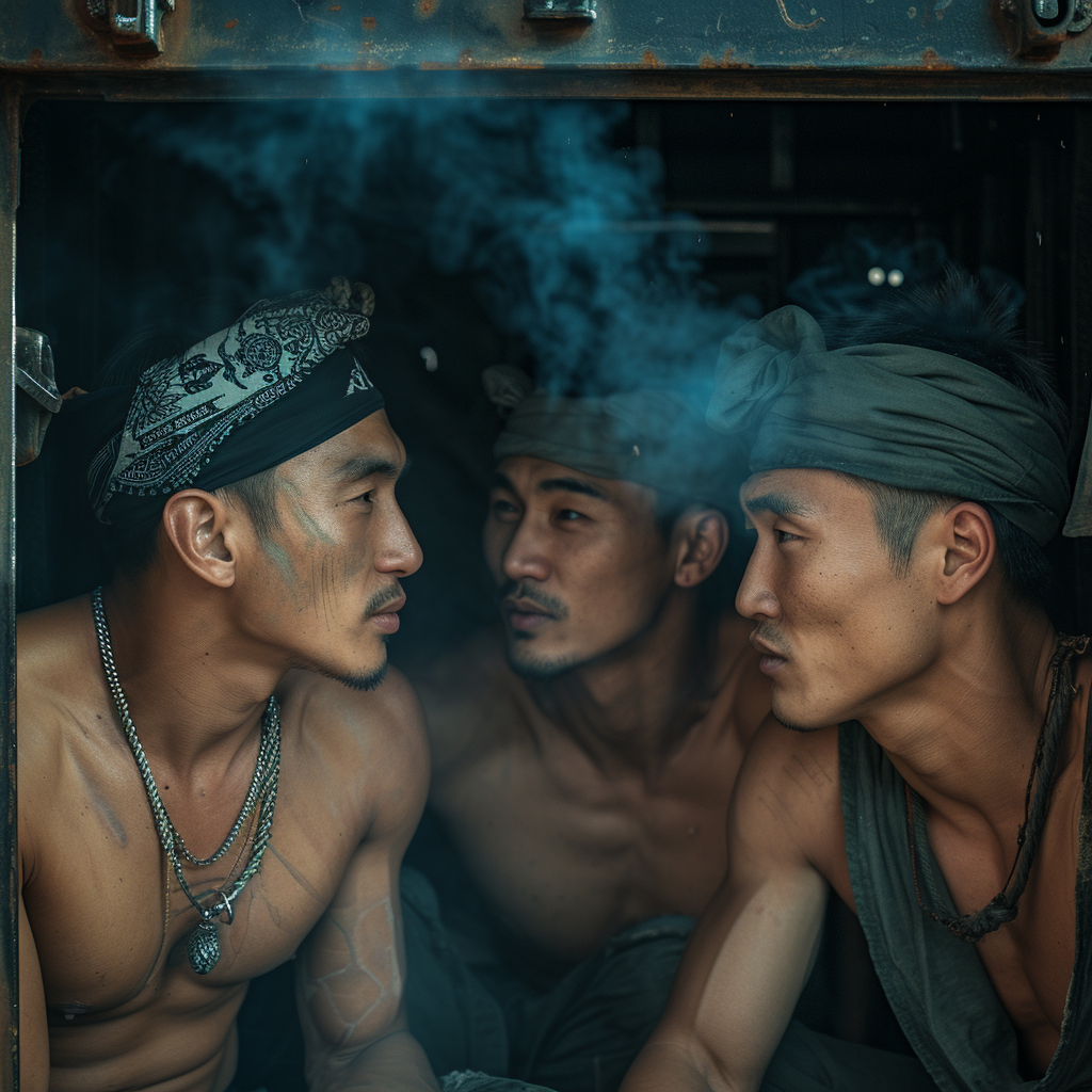 Hot immigrant men in container van