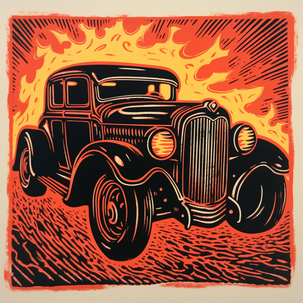 Munsters TV Show Hot Rod Car Lino Print