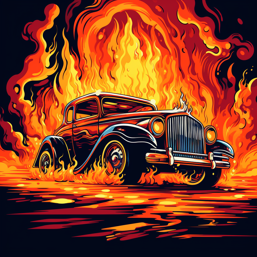 Hot Rod Flame Graphics in 8 Bit Style