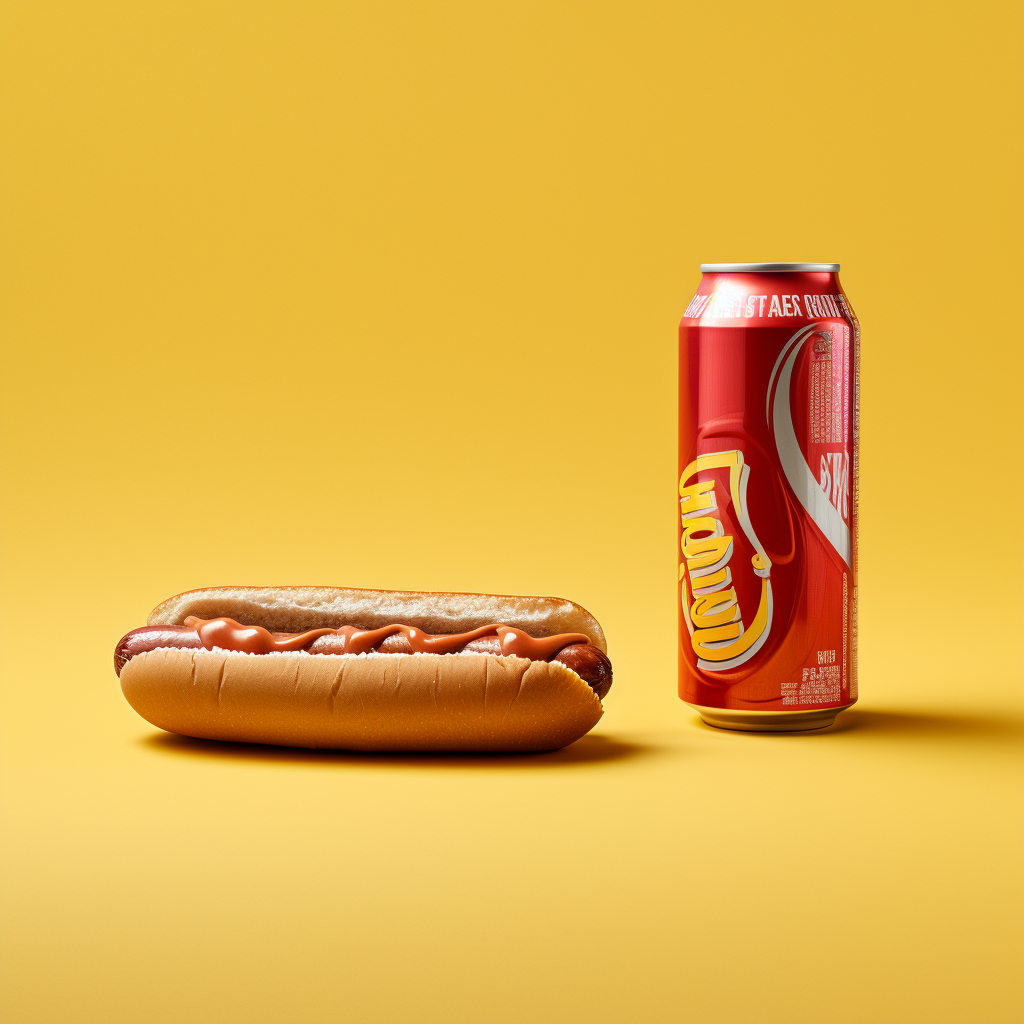 Minimalist hot dog and soda bubbling