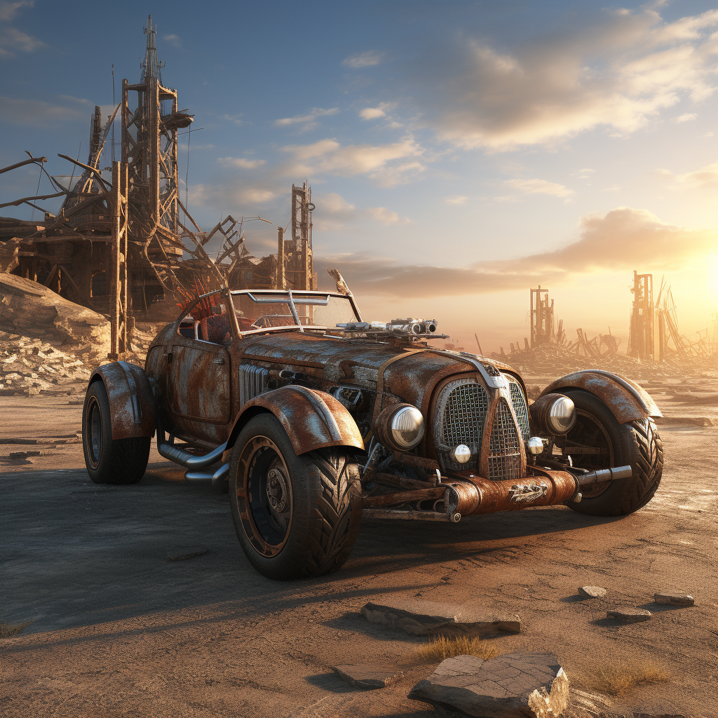 Hot Rod Cabrio in Post-Apocalyptic Setting