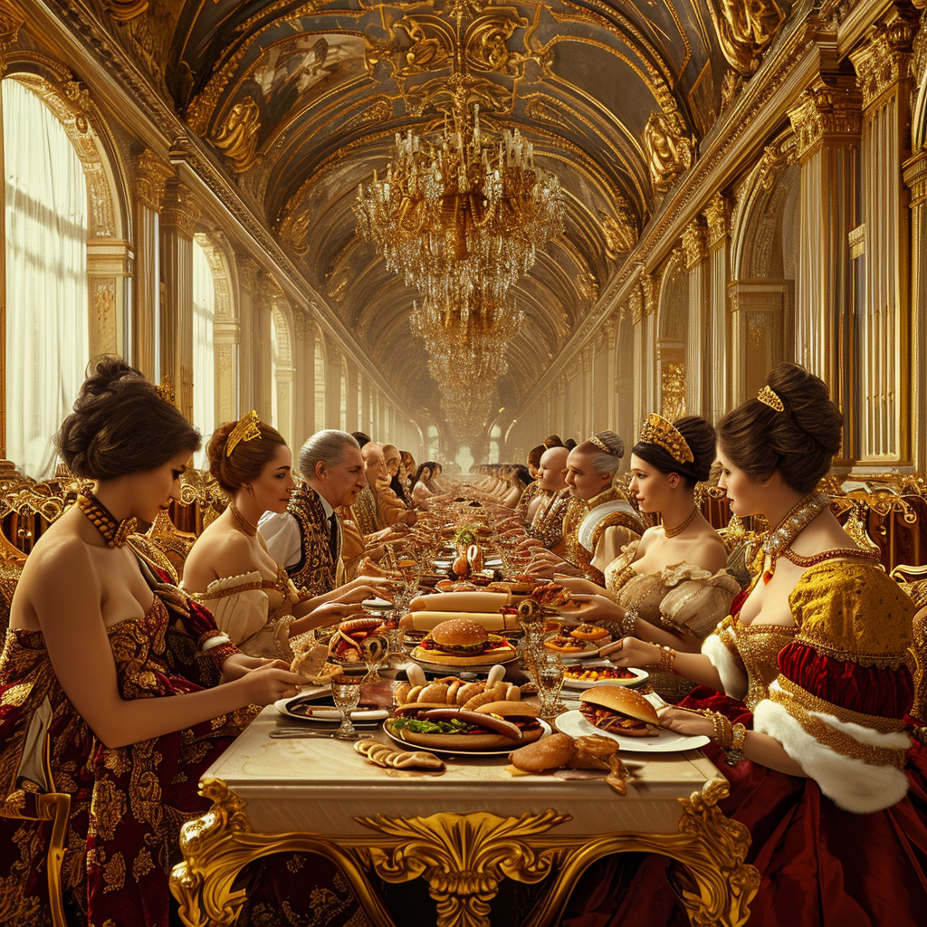 Heads of State Eating Hotdogs in European Palace