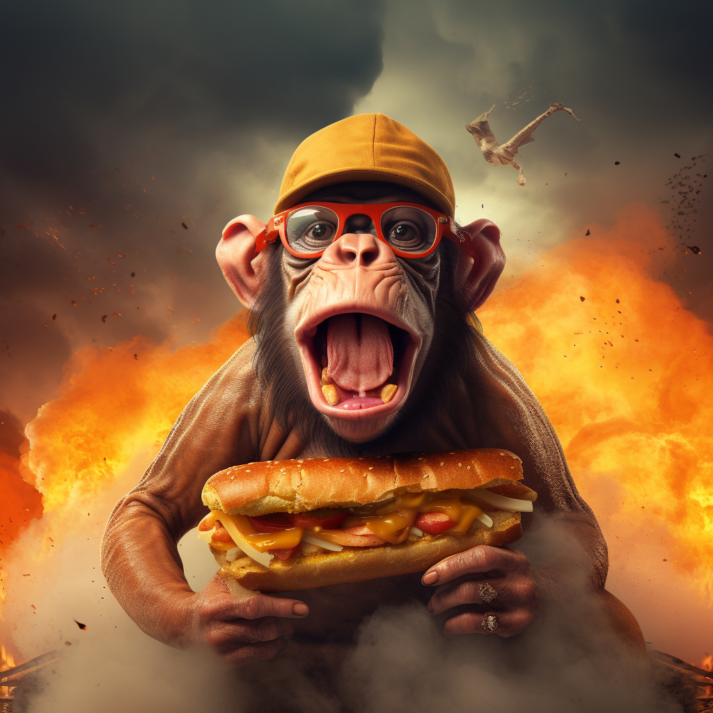 Funny Monkey Eating a Hotdog