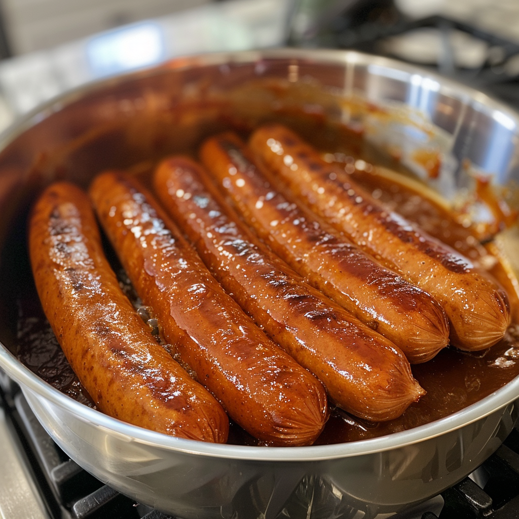 hotdogs boiling in pot