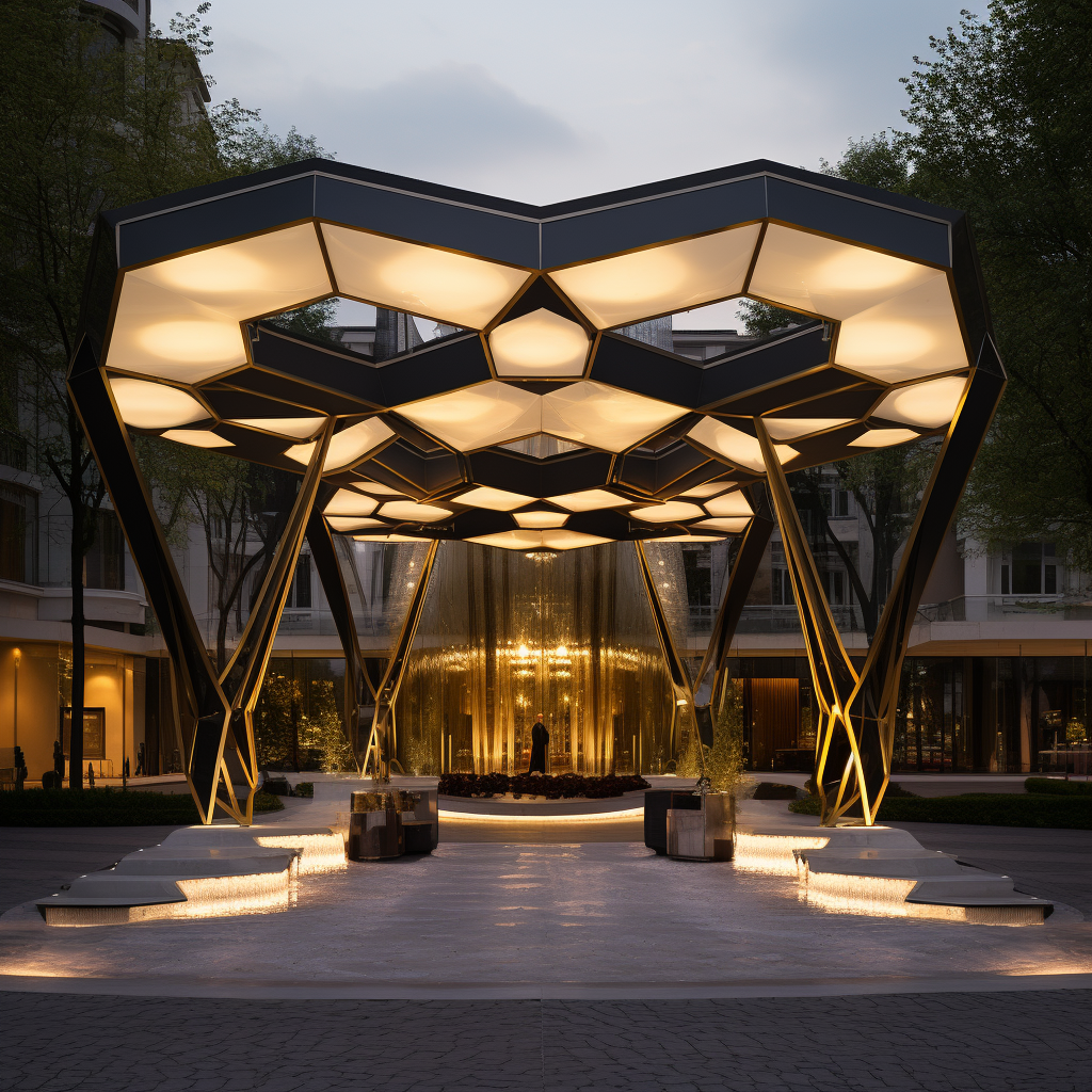 Unique U-shaped module design for hotel entrance canopy