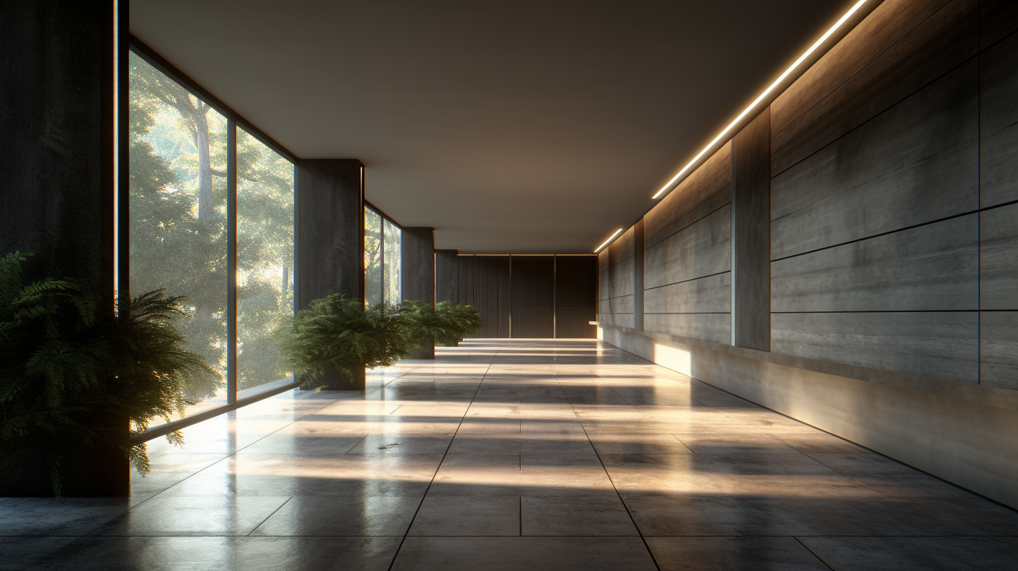 Minimal hotel room corridor with clean design