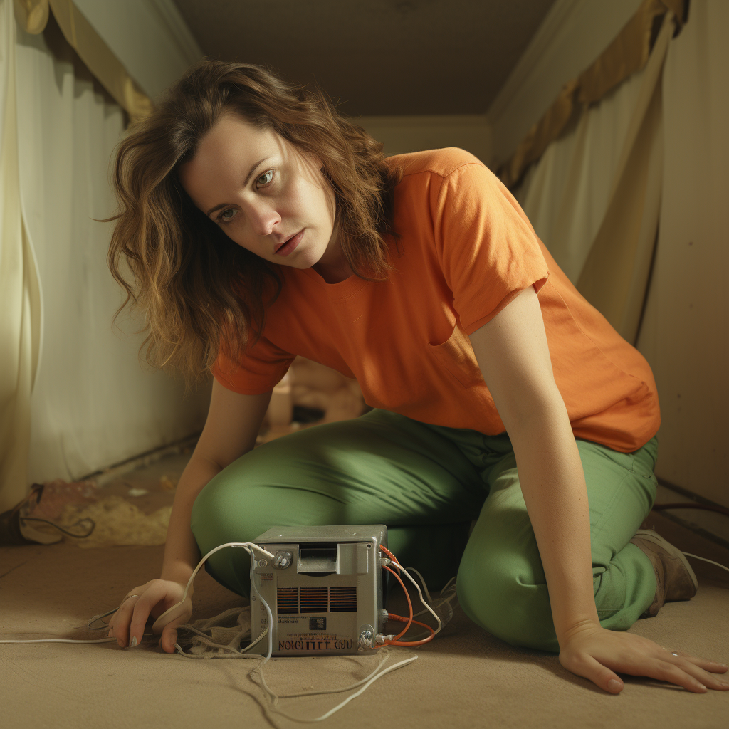 Woman repairing HVAC unit in hotel room