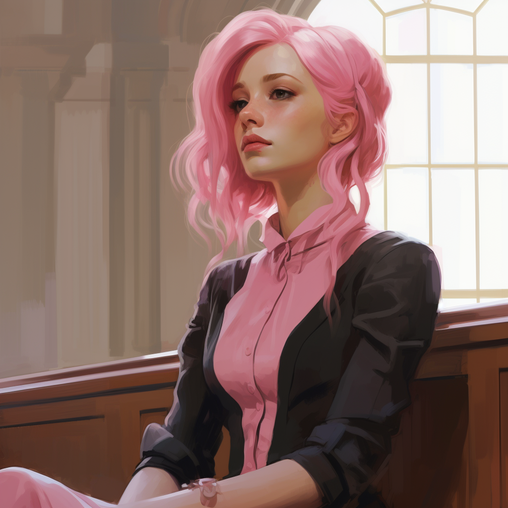 Hotpink haired woman court artist drawing