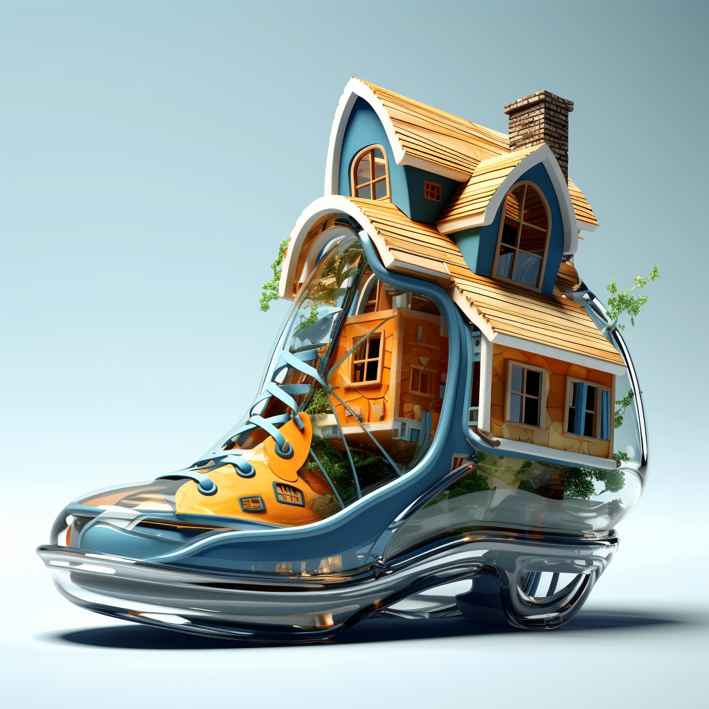 House-shaped shoe design with windows and doors