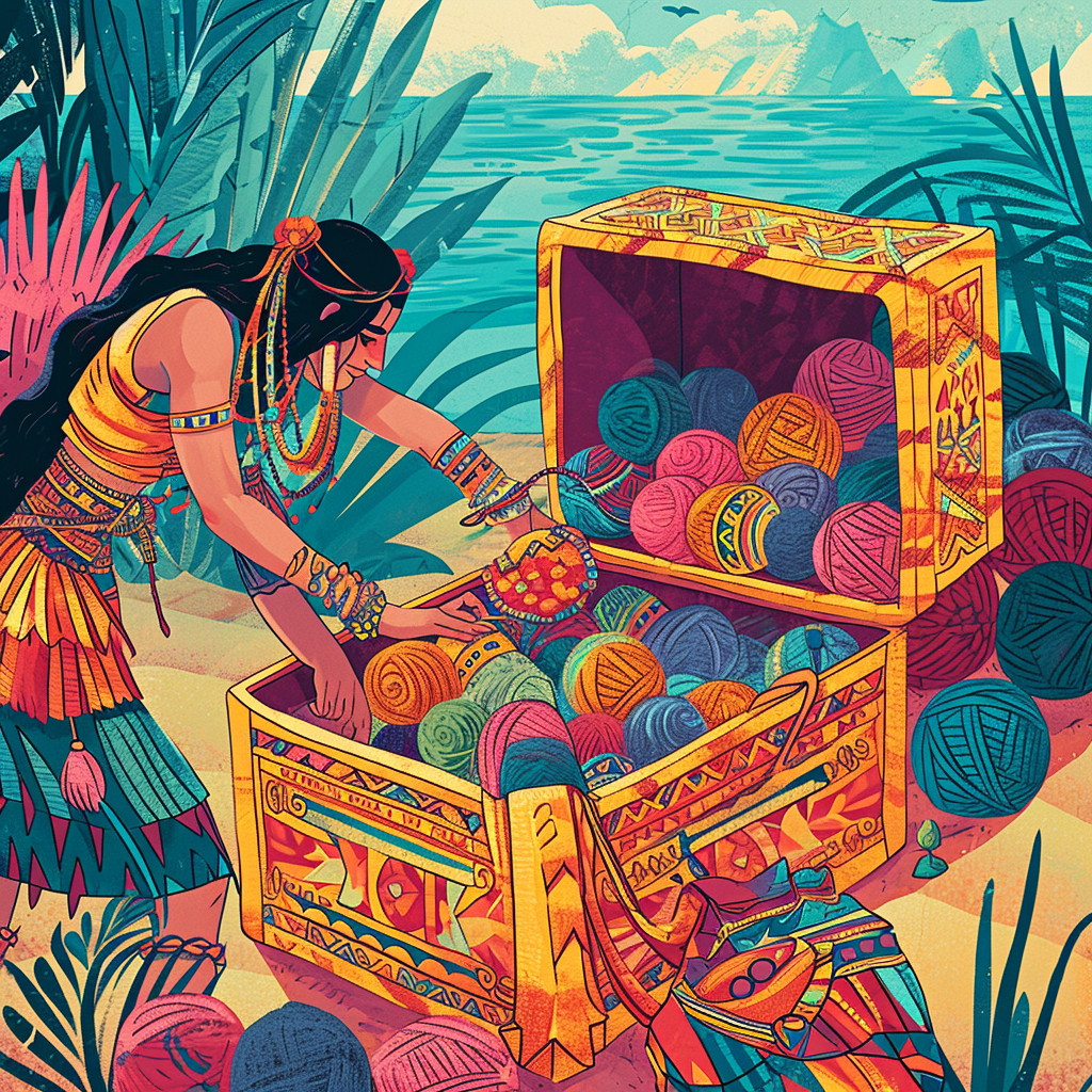 Archeologists opening treasure chest filled with yarn balls