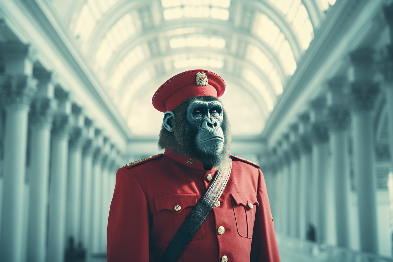 Howler monkey in a military uniform