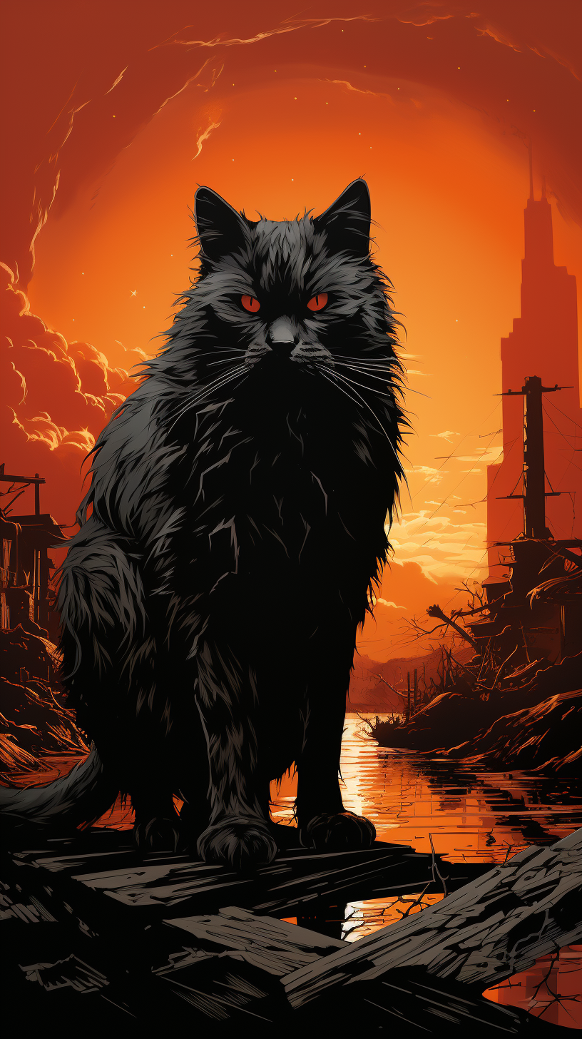 Howling orange cat in Sin City scene