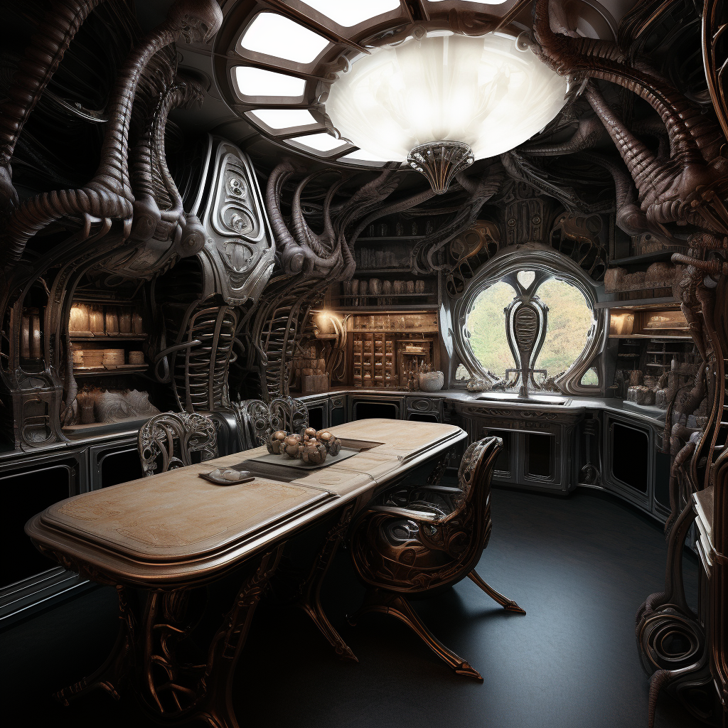 Kitchen with HR Giger-inspired design