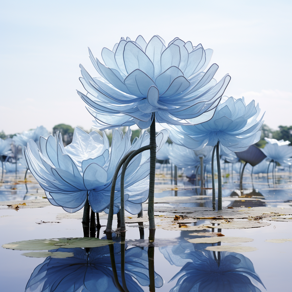 Beautiful Huge Flowers in Blue Water Field