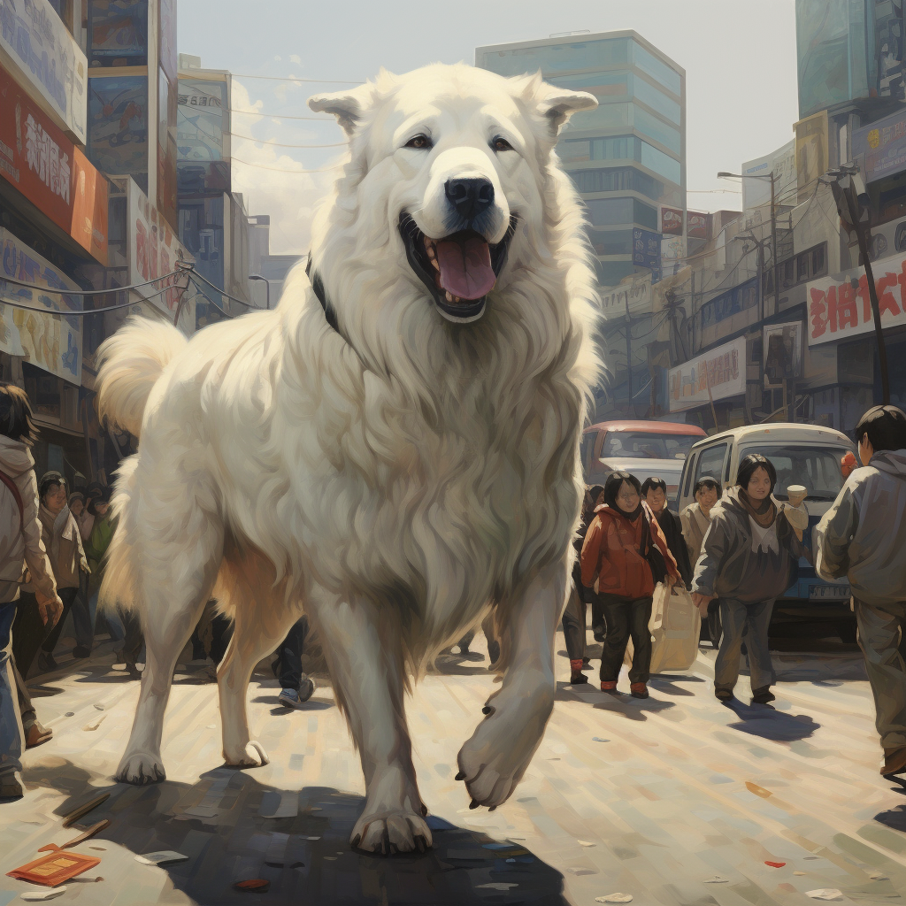 Beautiful White Dog in the City