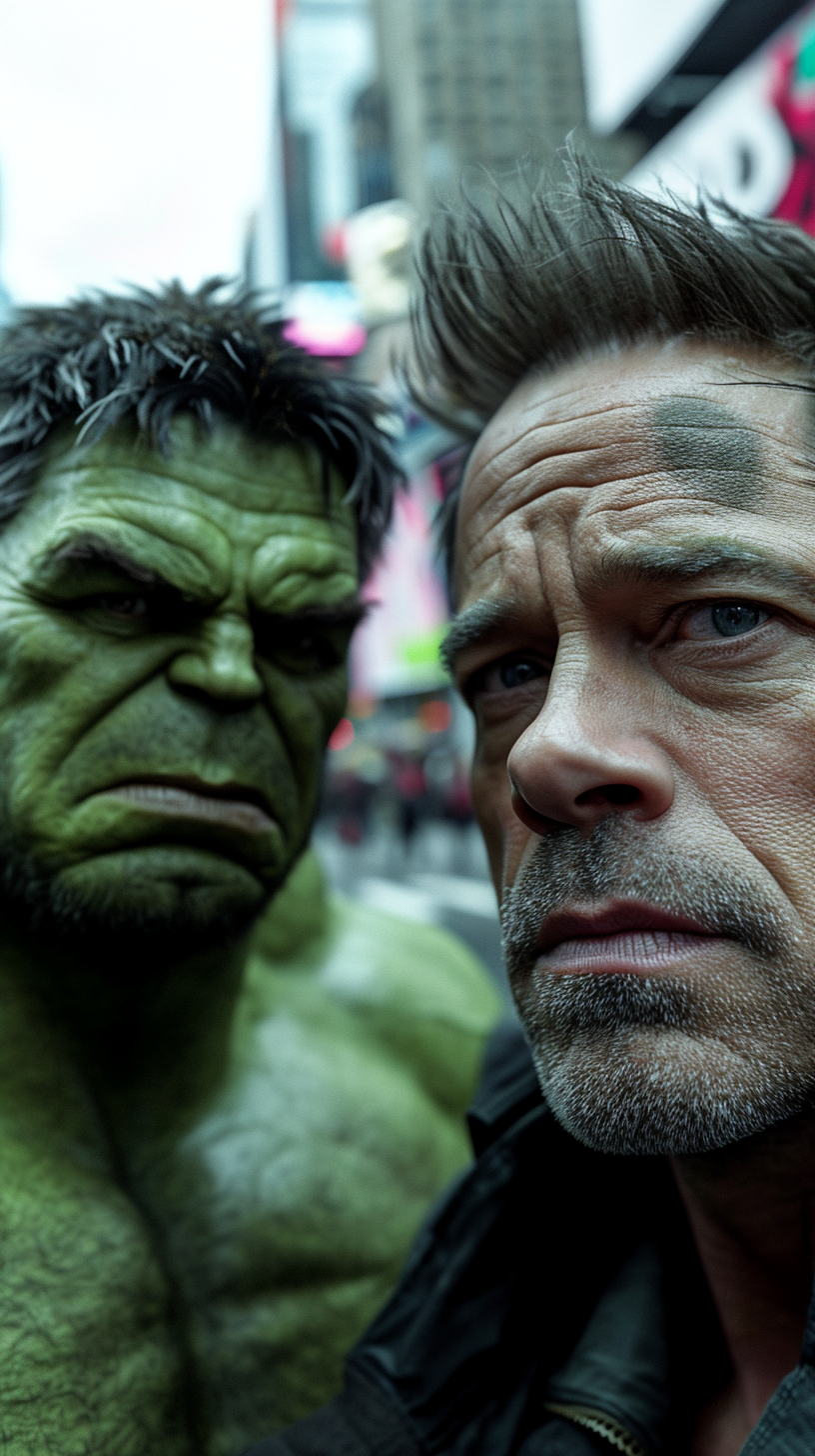 Hulk and Brad Pitt in New York selfie