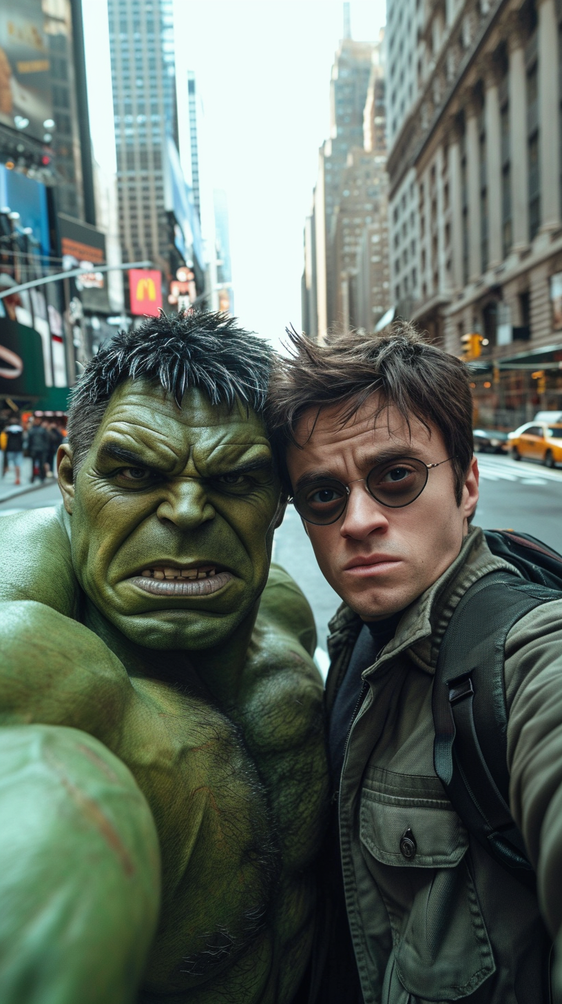 Hulk and Daniel Radcliffe in New York - Hyperealistic Selfie