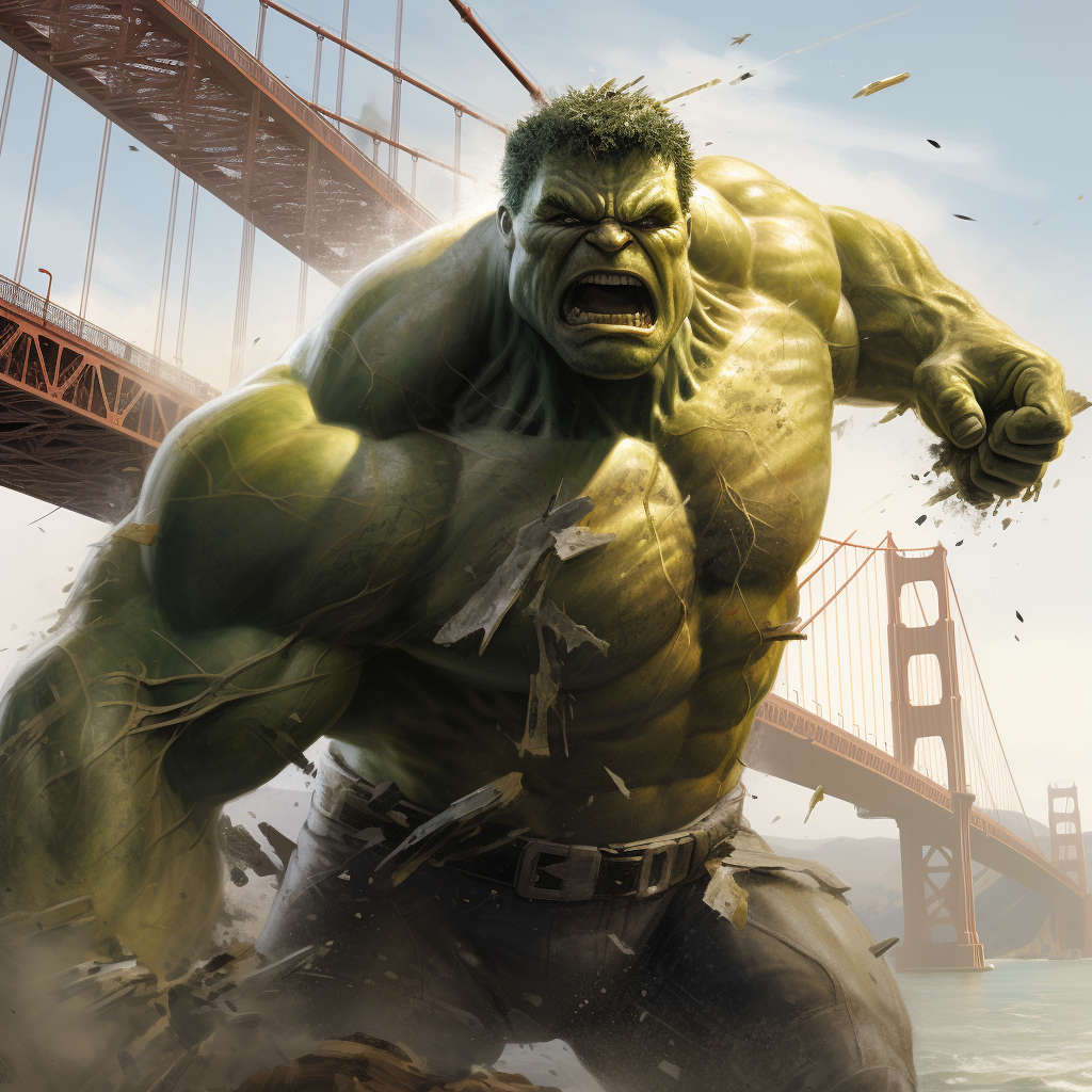 Hulk destroying San Francisco bridge