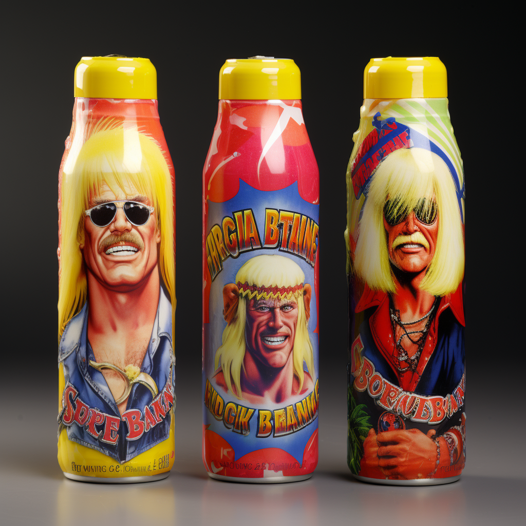 Hulk Hogan, Dennis Rodman, Randy Savage on beer bottle