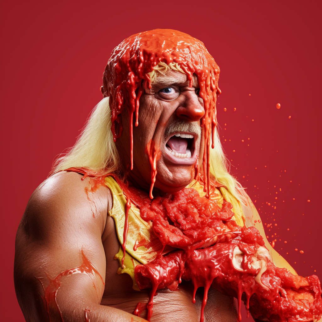 Hulk Hogan sweating while devouring a yam