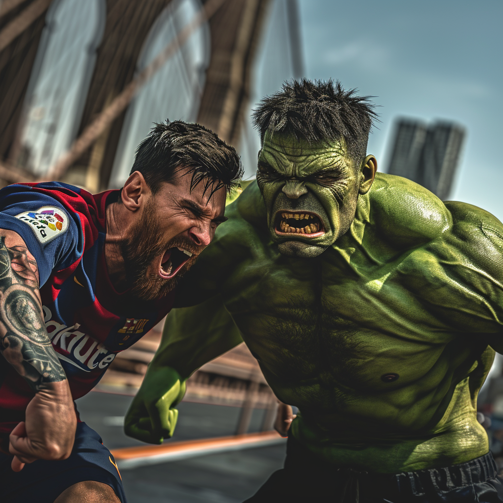 Angry Hulk and Lionel Messi in New York