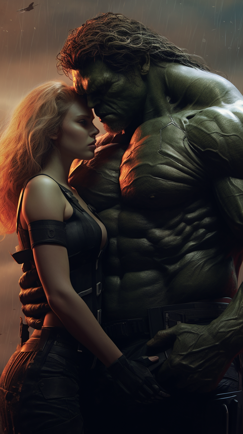 Hulk with Scarlett Johansson as Black Widow