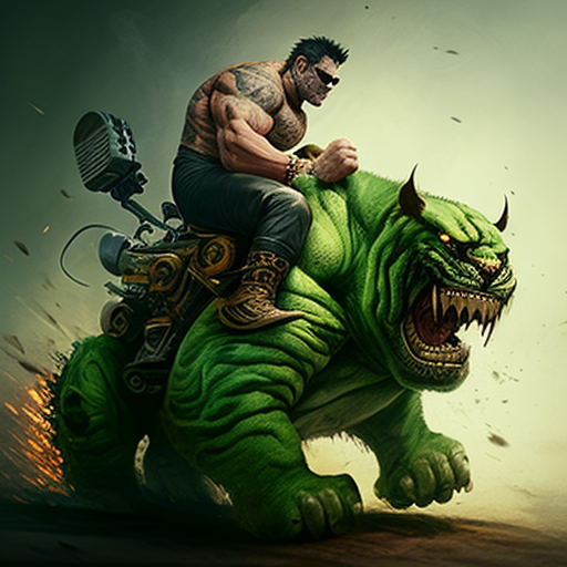 Incredible Hulk riding majestic tiger